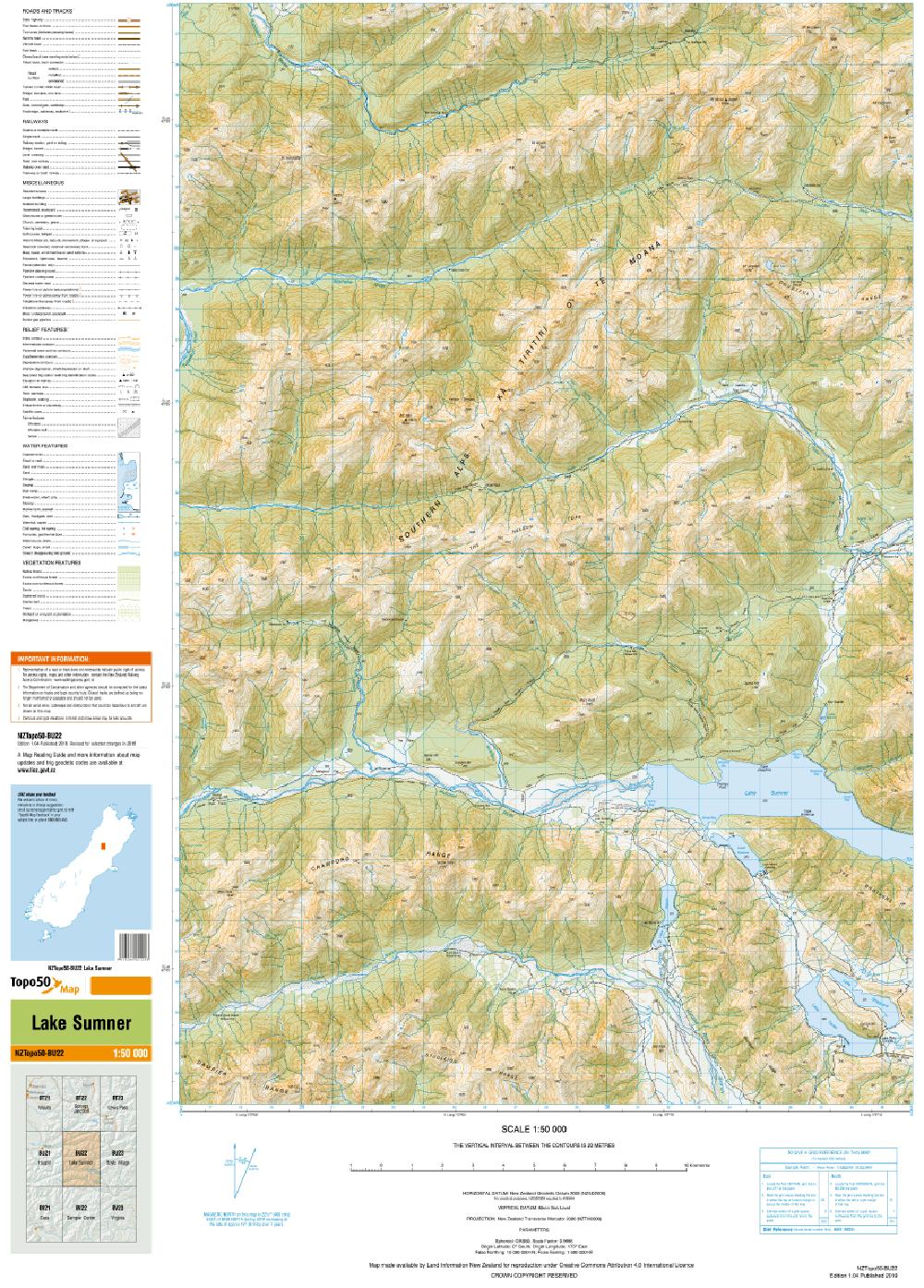 Topo Map Bu Lake Sumner Toit Te Whenua Land Information New