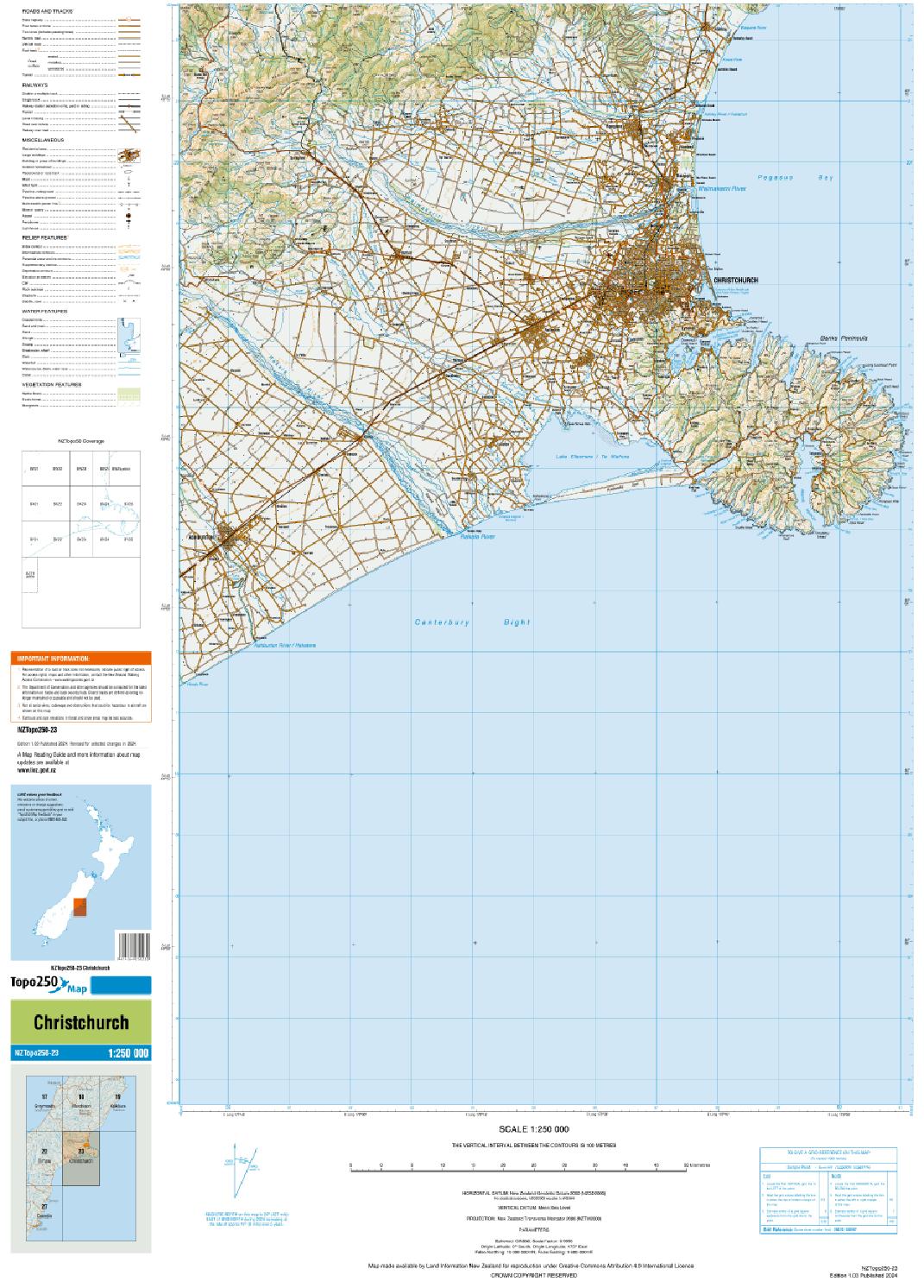 Topo map of Christchurch