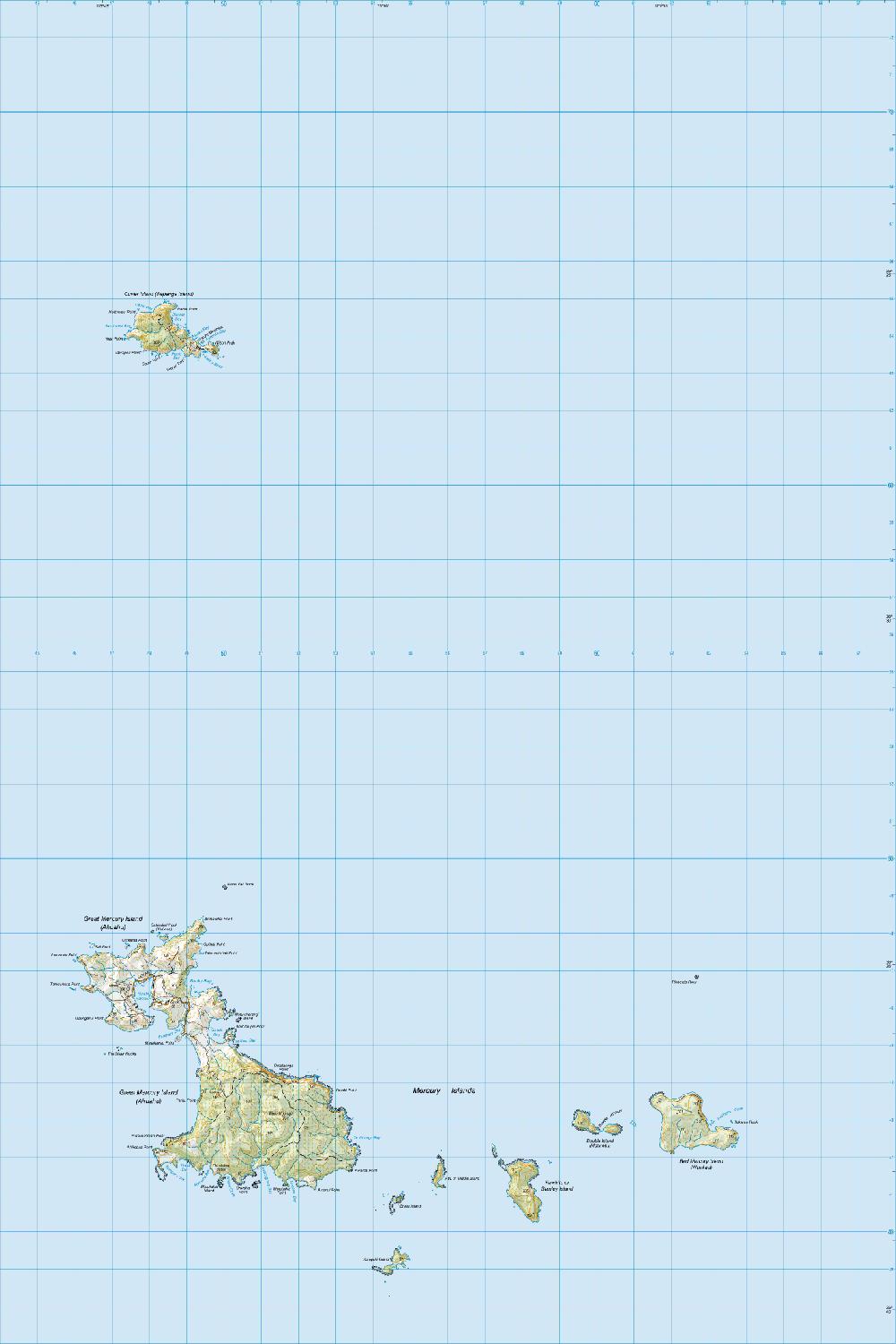 Topo map of Mercury Islands (Iles d'Haussez)