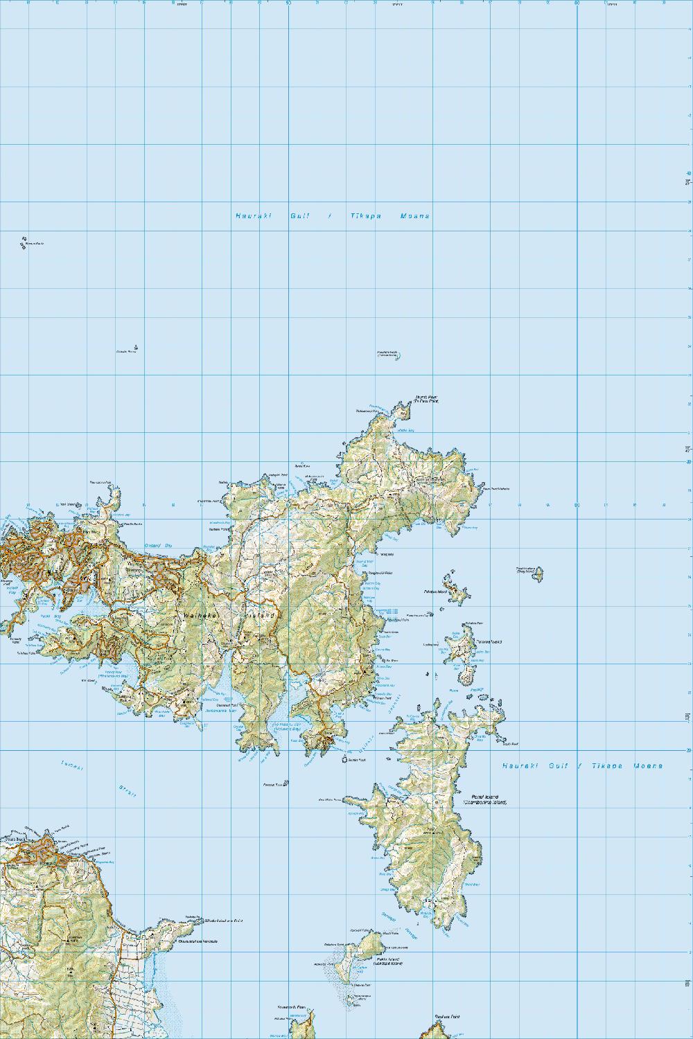 Topo map of Waiheke Island