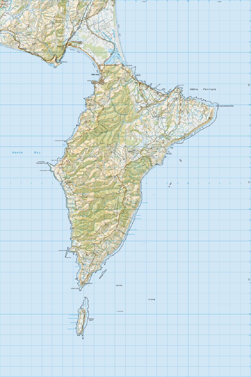 Topo map of Mahia Peninsula