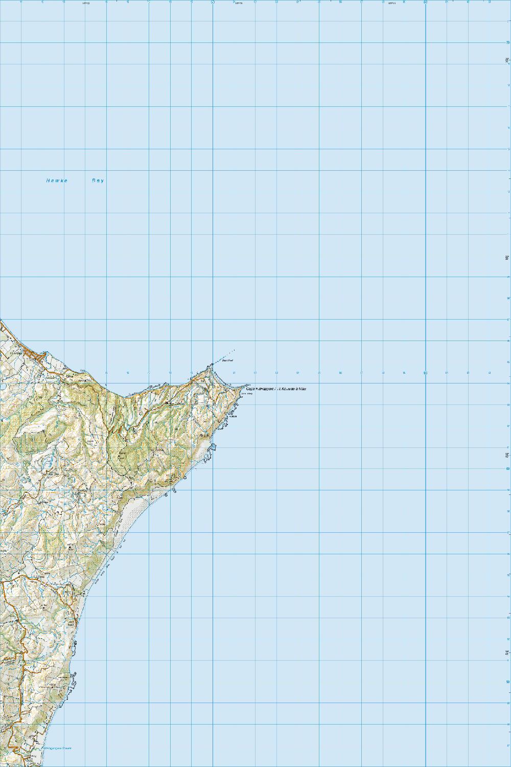Topo map of Cape Kidnappers/Te Kauwae-a-Māui