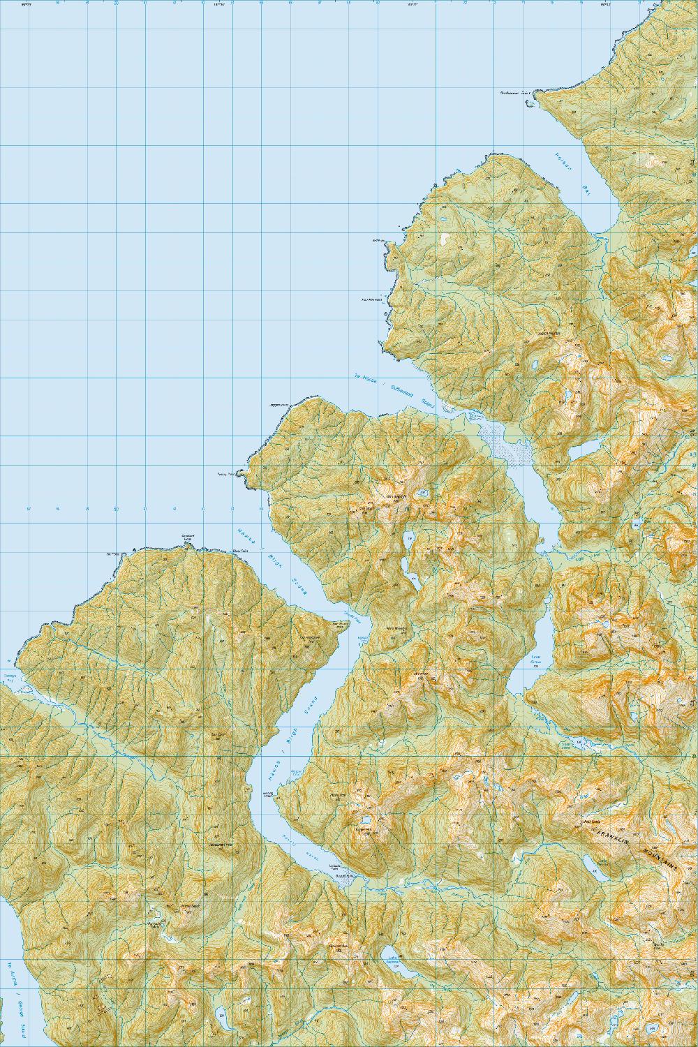 Topo map of Hāwea/Bligh Sound