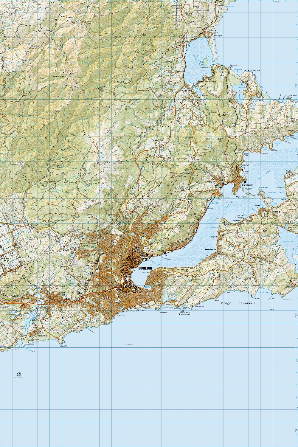 Topo map of Dunedin