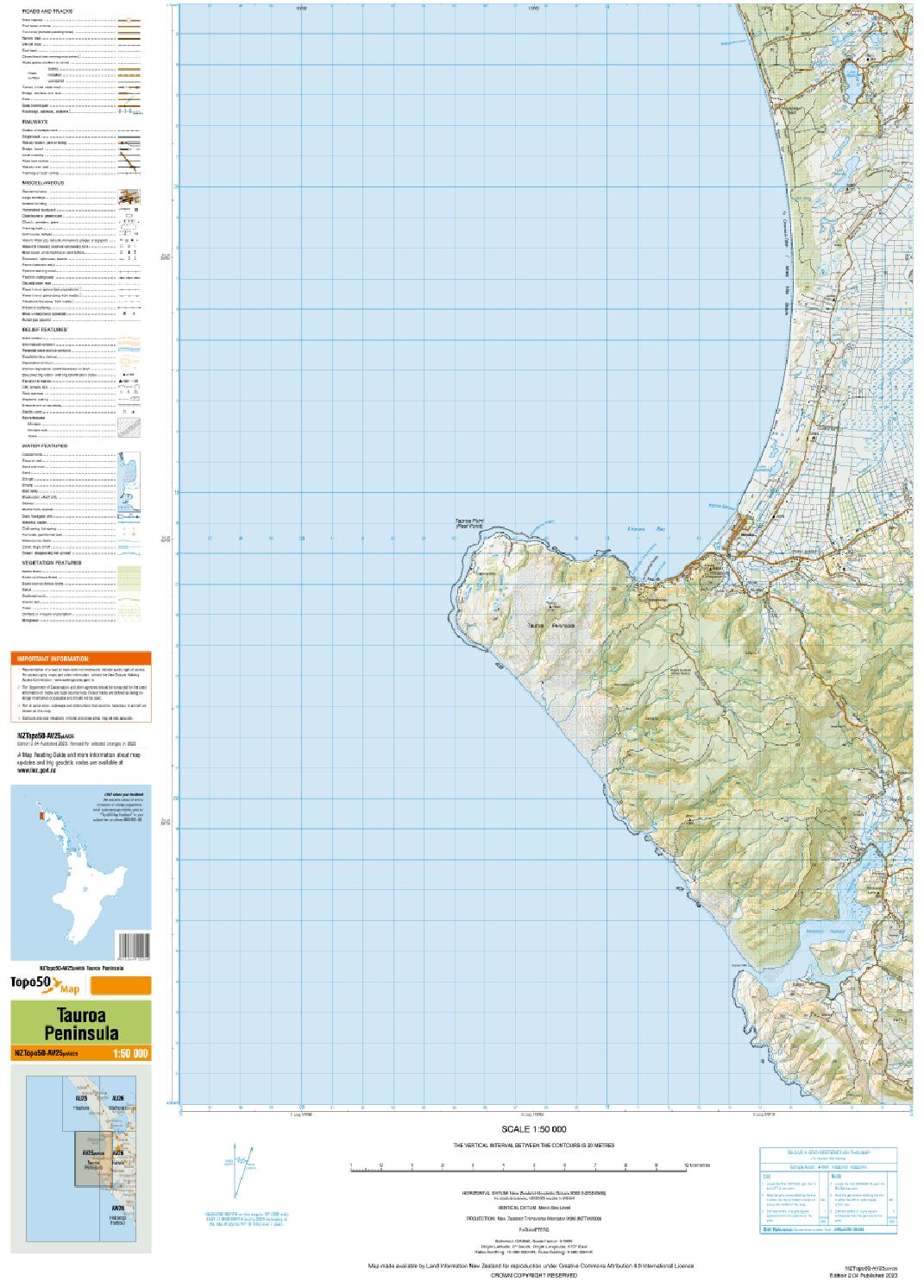 Topo map of Tauroa Peninsula