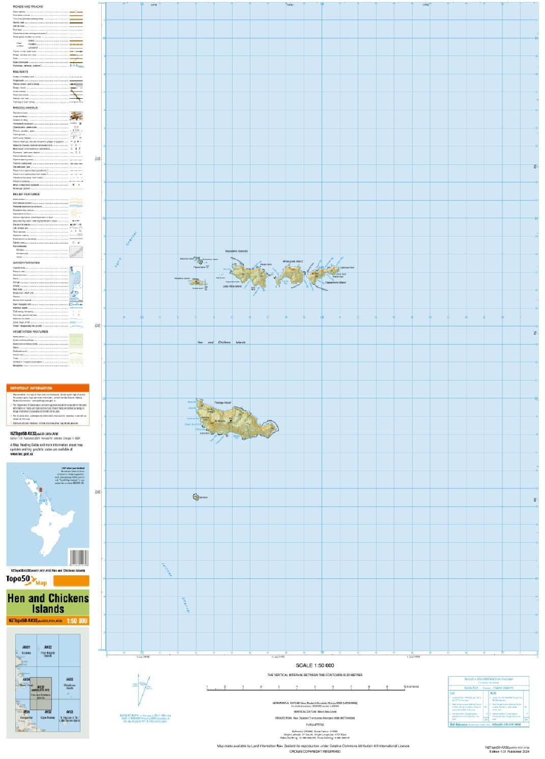 Topo map of Hen and Chicken Islands