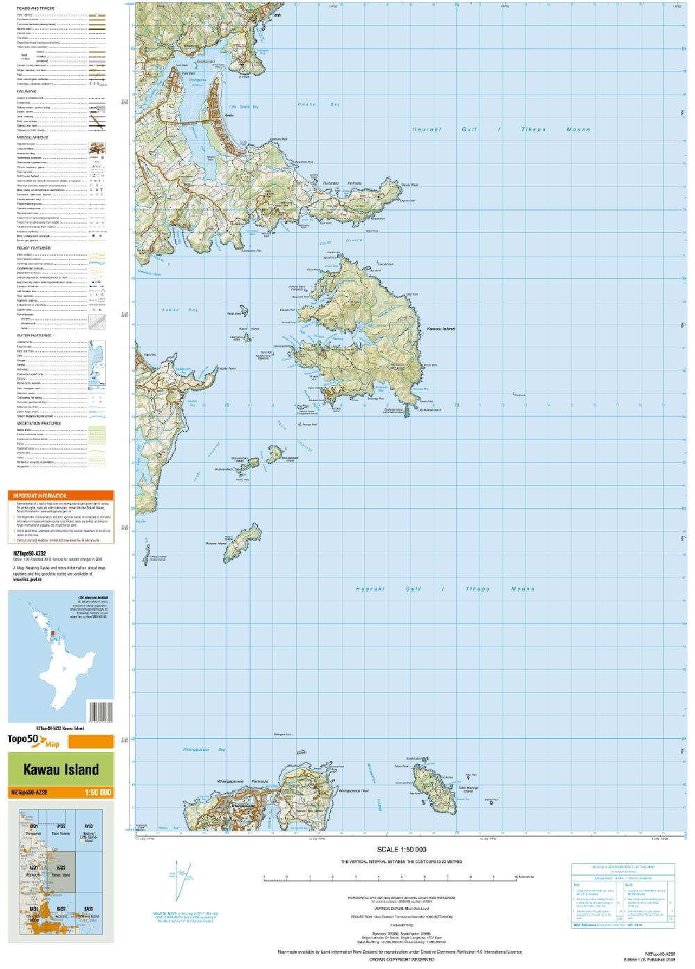 Topo50 Map AZ32 Kawau Island Toit Te Whenua Land Information   AZ32 TIFFv1 05 Thumbnail 