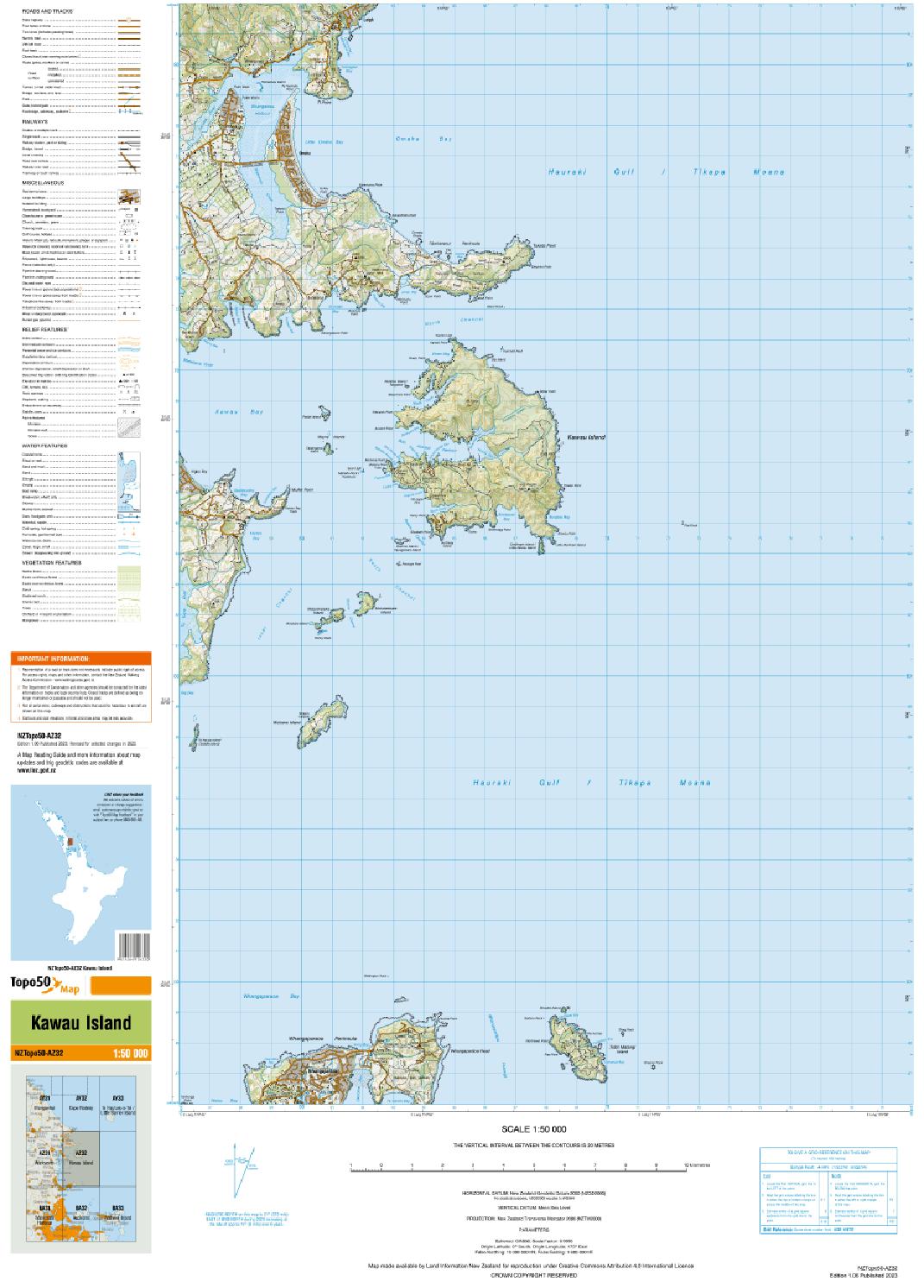 Topo map of Kawau Island