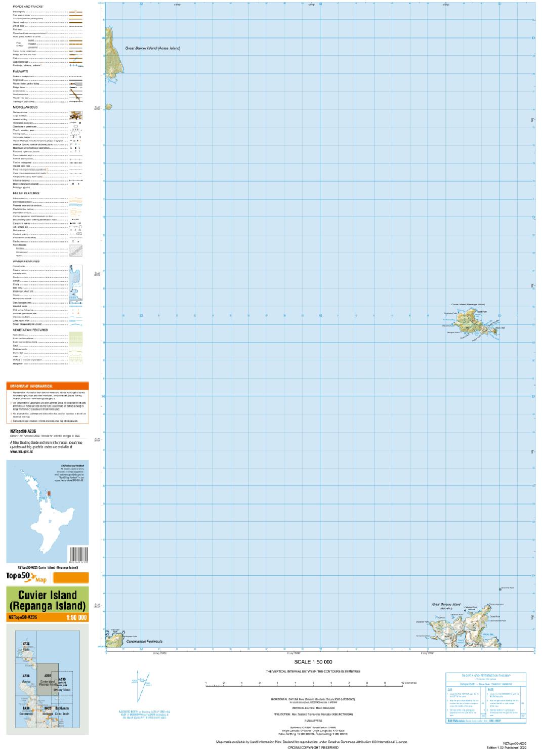 Topo map of Cuvier Island (Repanga Island)