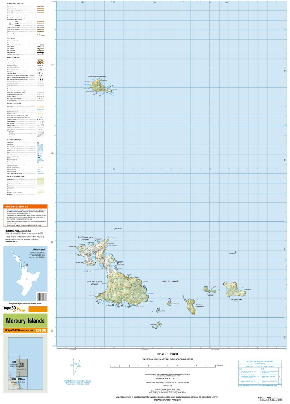 Topo map of Mercury Islands (Iles d'Haussez)