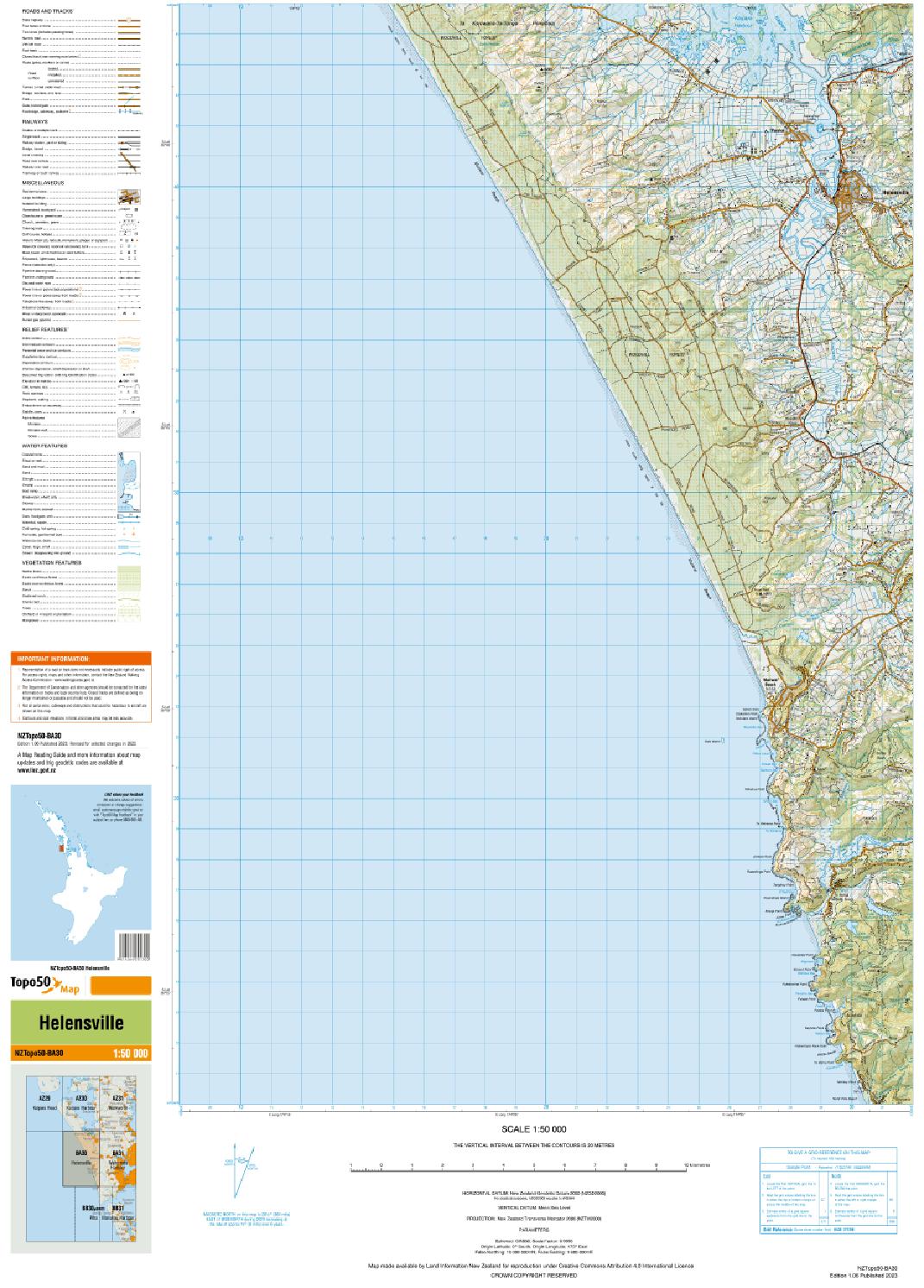 Topo map of Helensville