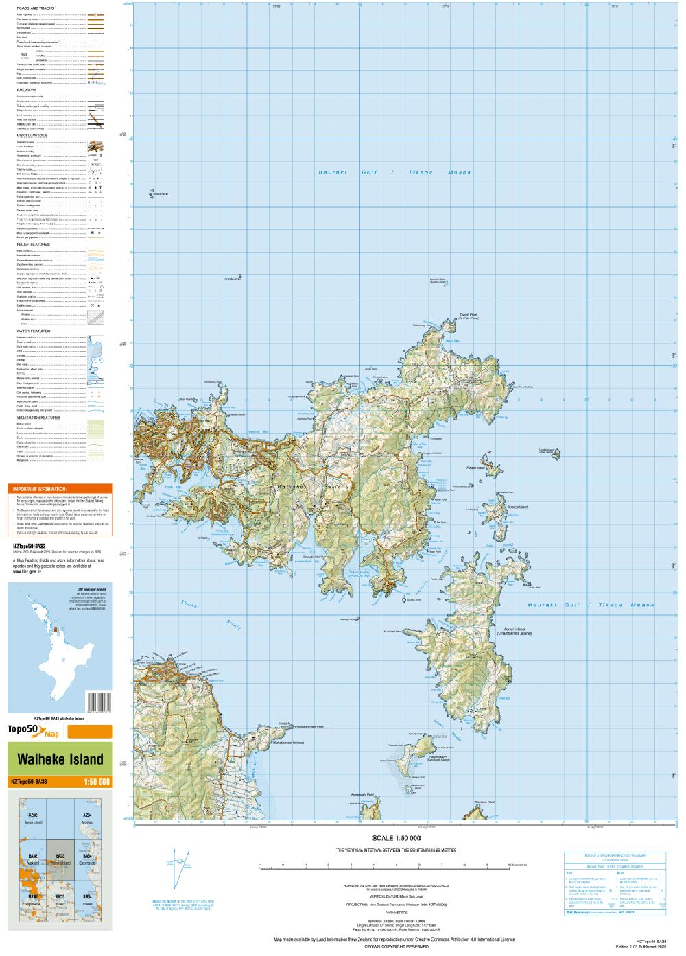 Topo map of Waiheke Island