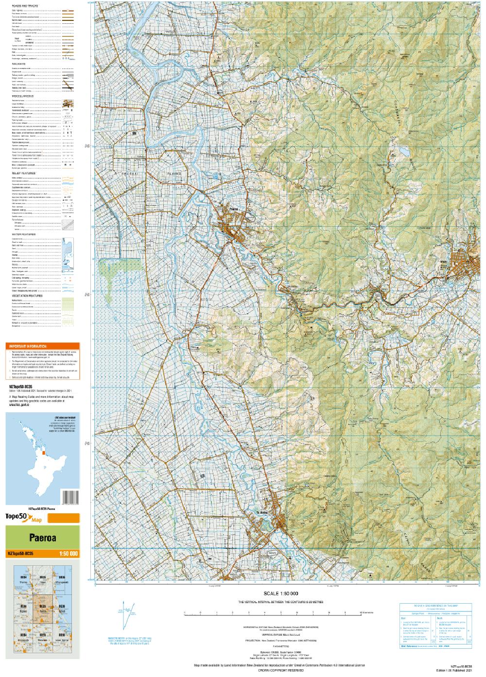 Topo map of Paeroa