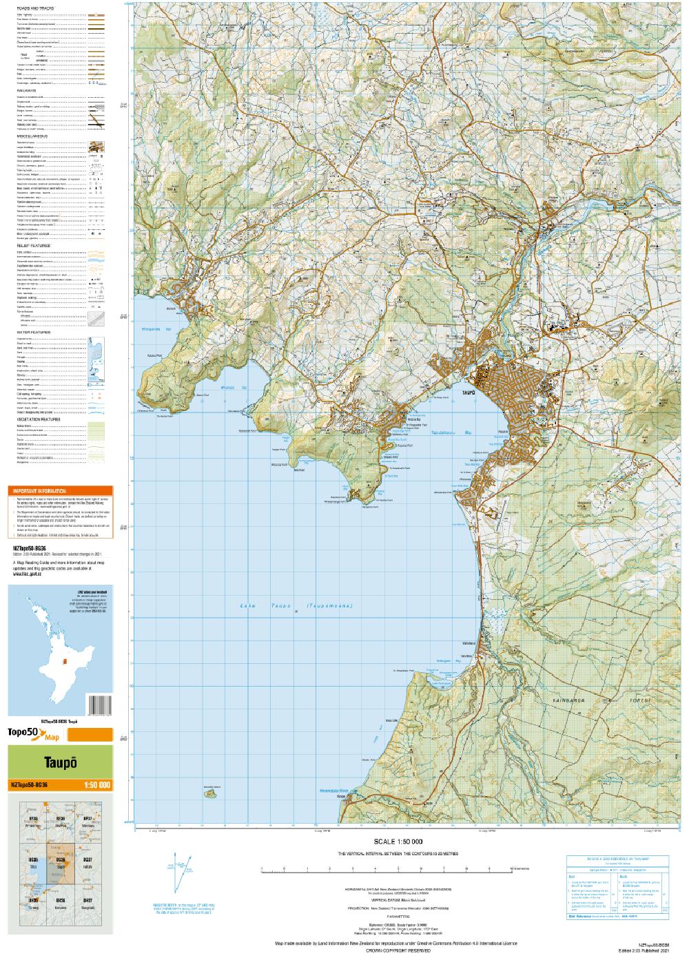 Topo map of Taupō