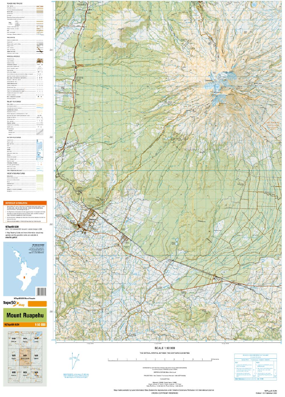 Topo50 Map BJ34 Mount Ruapehu Toit Te Whenua Land Information   BJ34 TIFFv1 05 Thumbnail 