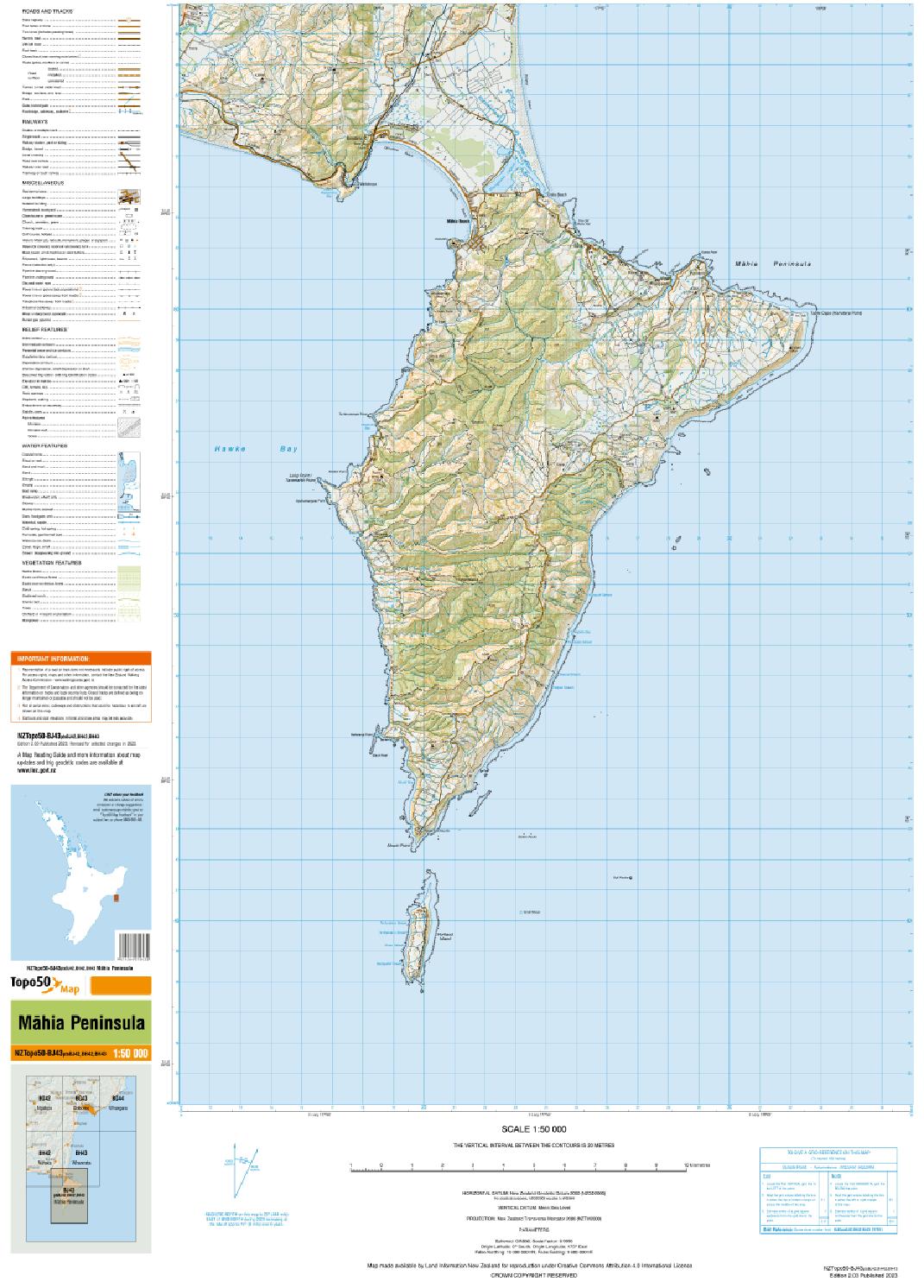 Topo map of Mahia Peninsula