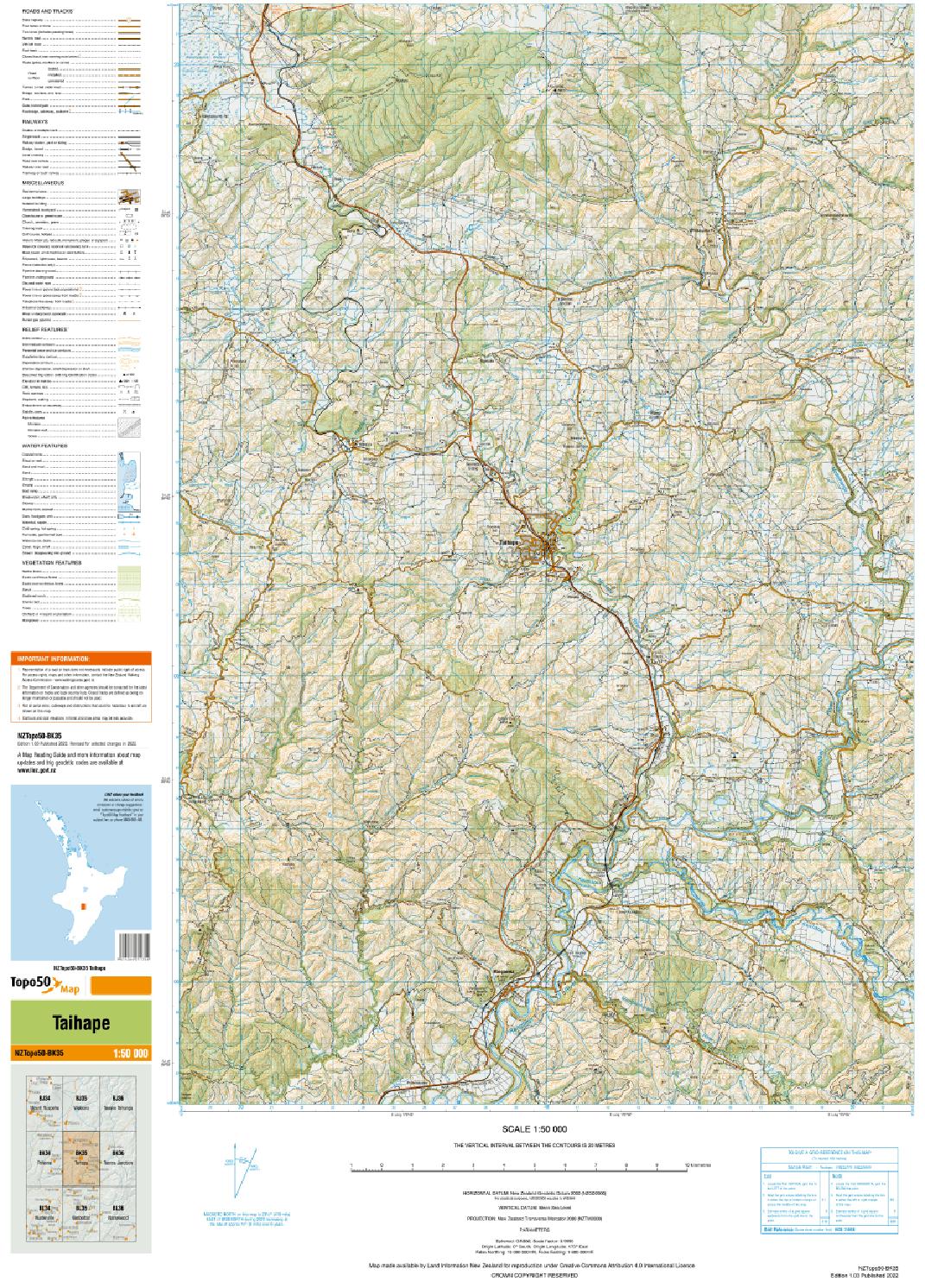 Topo map of Taihape