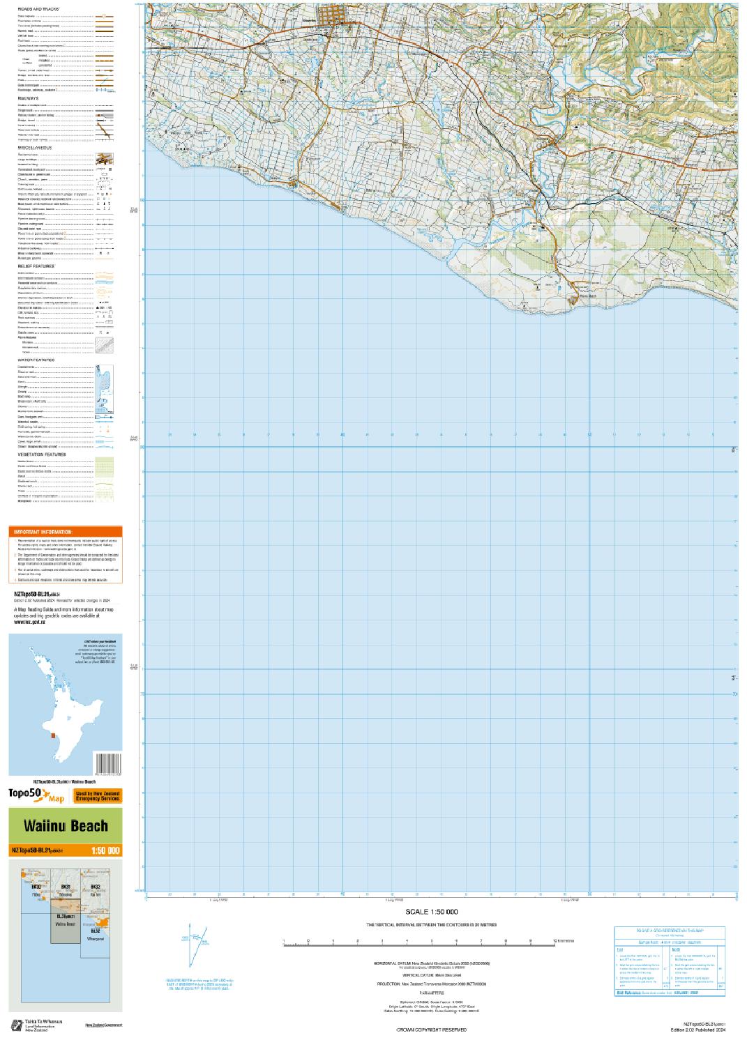 Topo map of Waiinu Beach