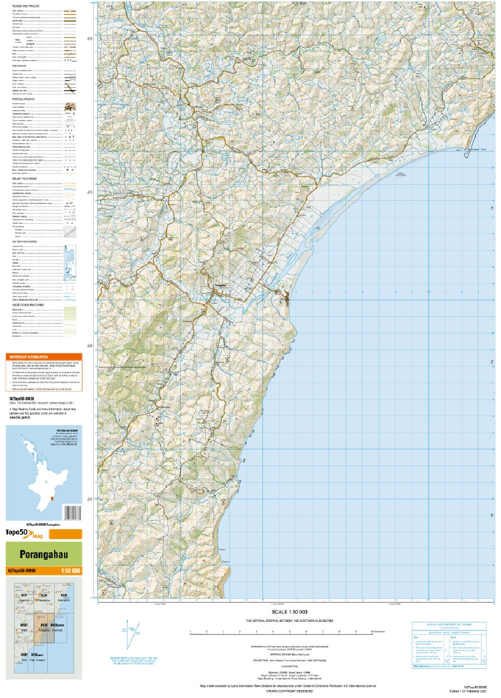 Topo map of Porangahau