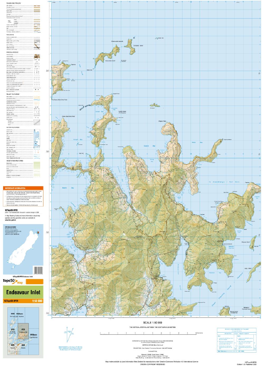 Topo50 map: BP29 - Endeavour Inlet | Toitū Te Whenua - Land Information ...