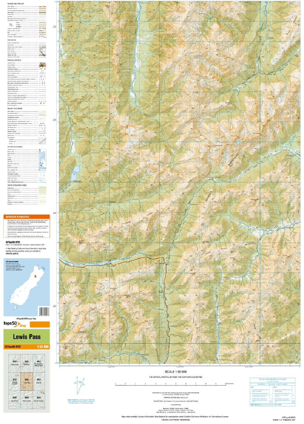 Topo map of Lewis Pass