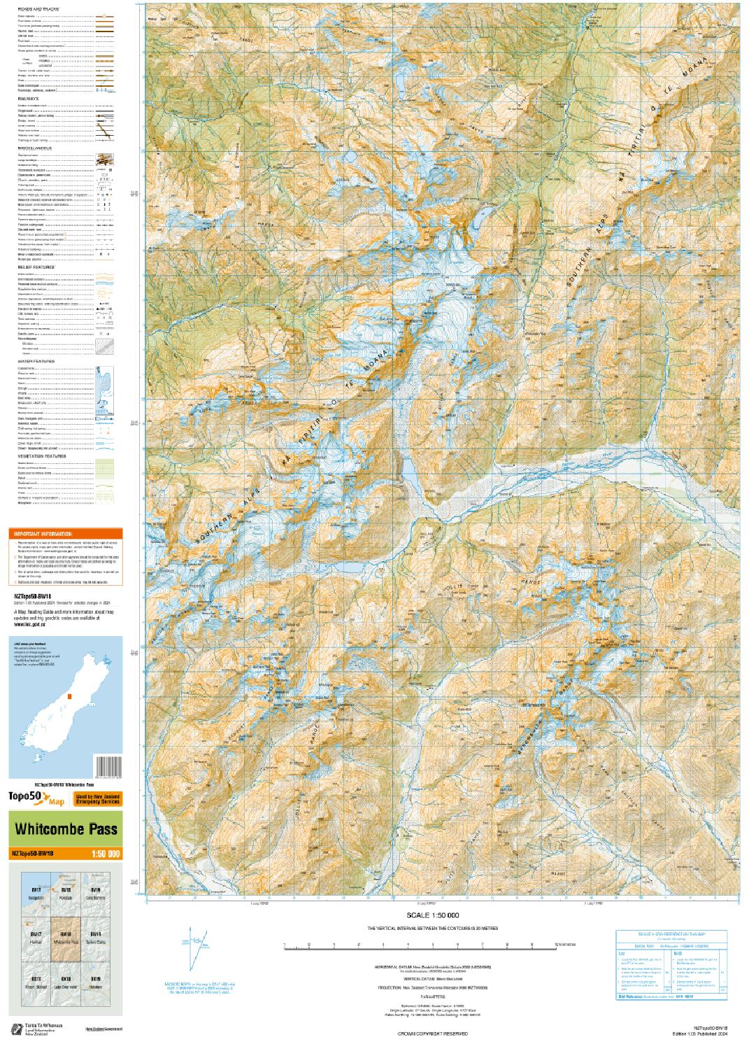 Topo map of Whitcombe Pass