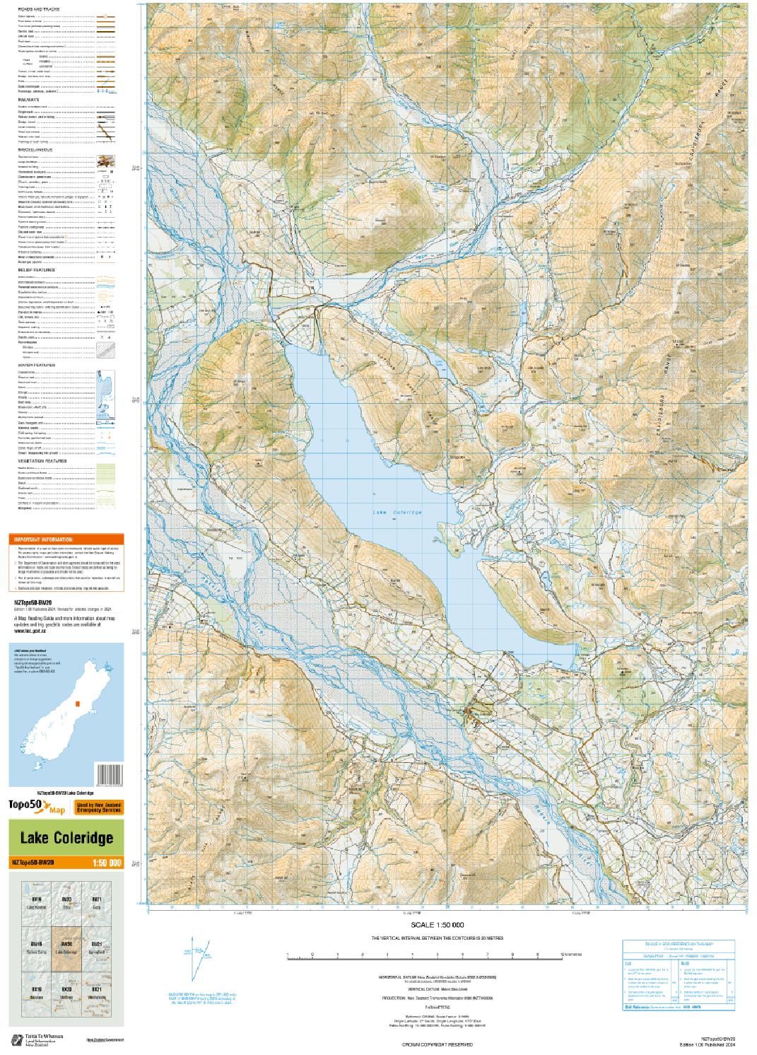 Topo map of Lake Coleridge