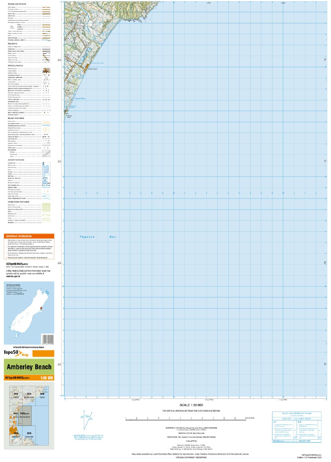 Topo map of Amberley Beach