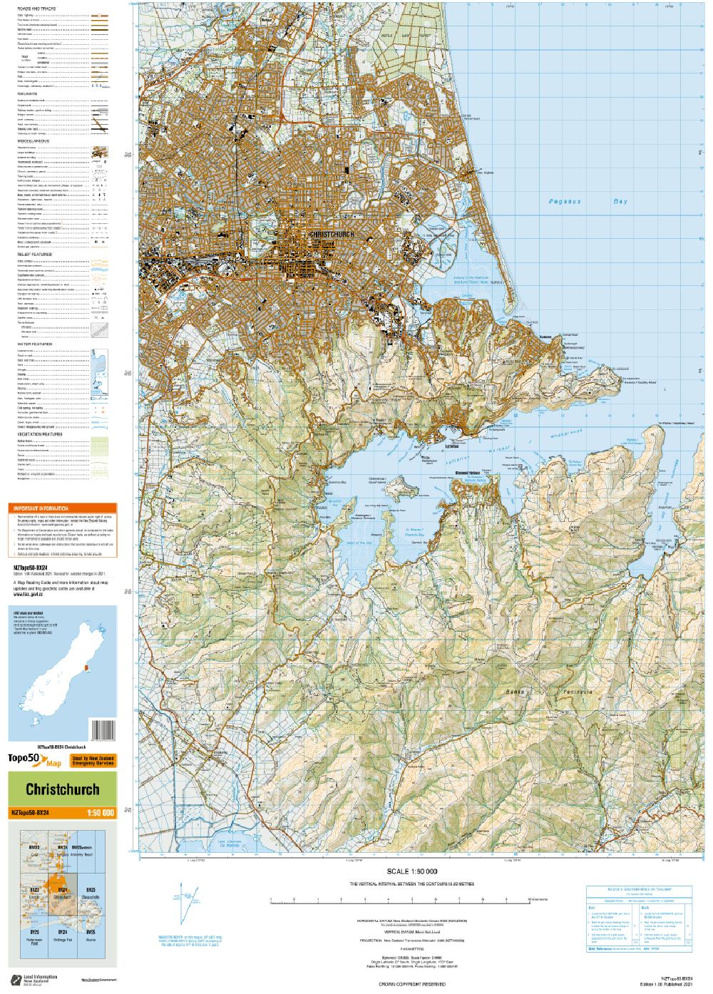 Topo50 Map BX24 Christchurch Toit Te Whenua Land Information 