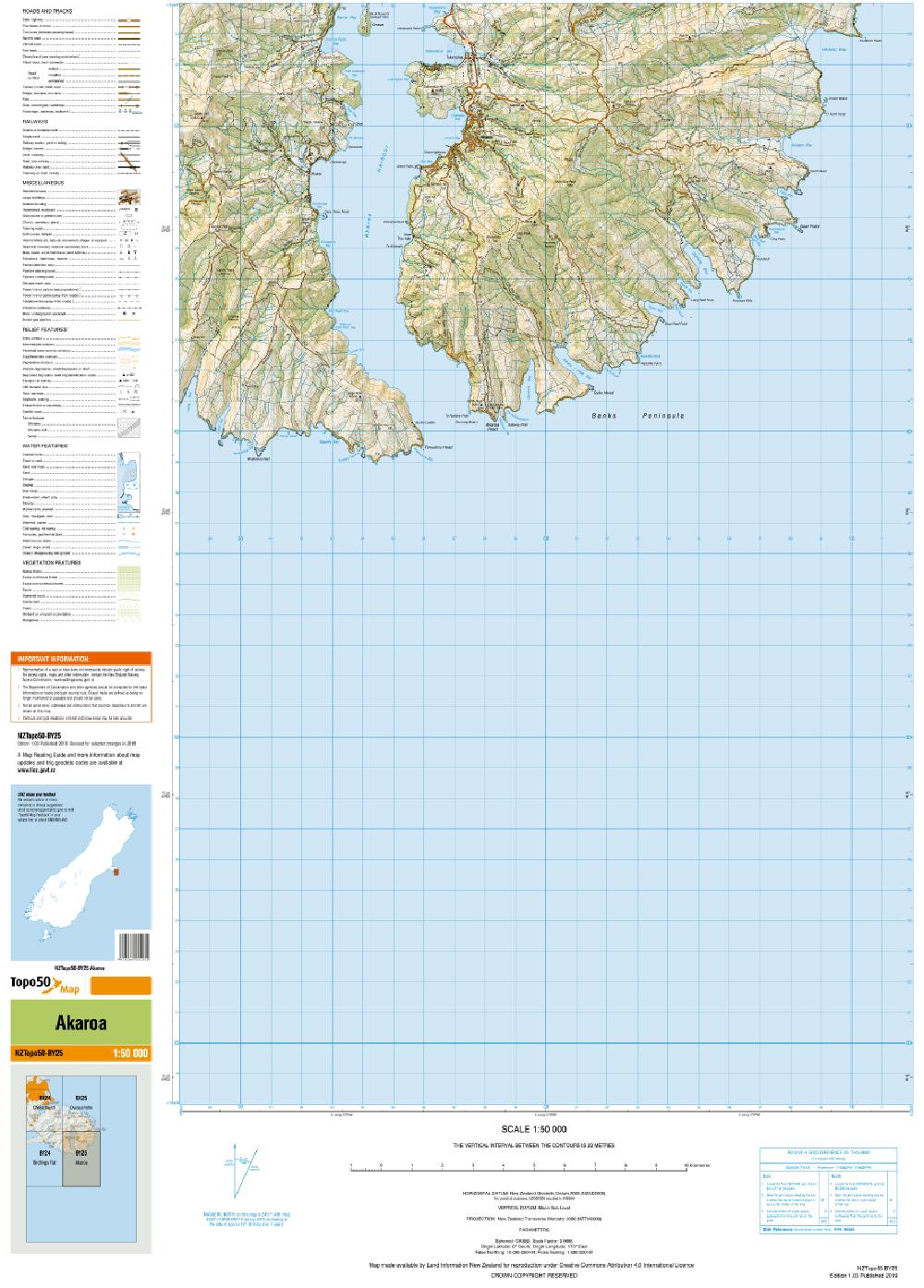 Topo50 Map By25 Akaroa Toitū Te Whenua Land Information New Zealand