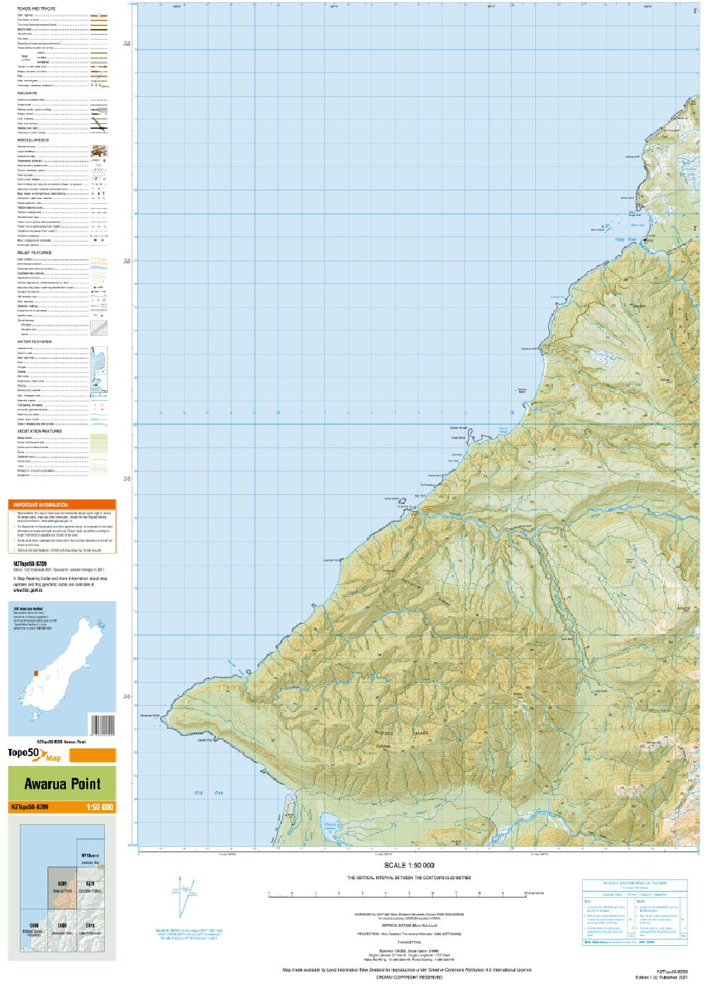 Topo map of Awarua Point