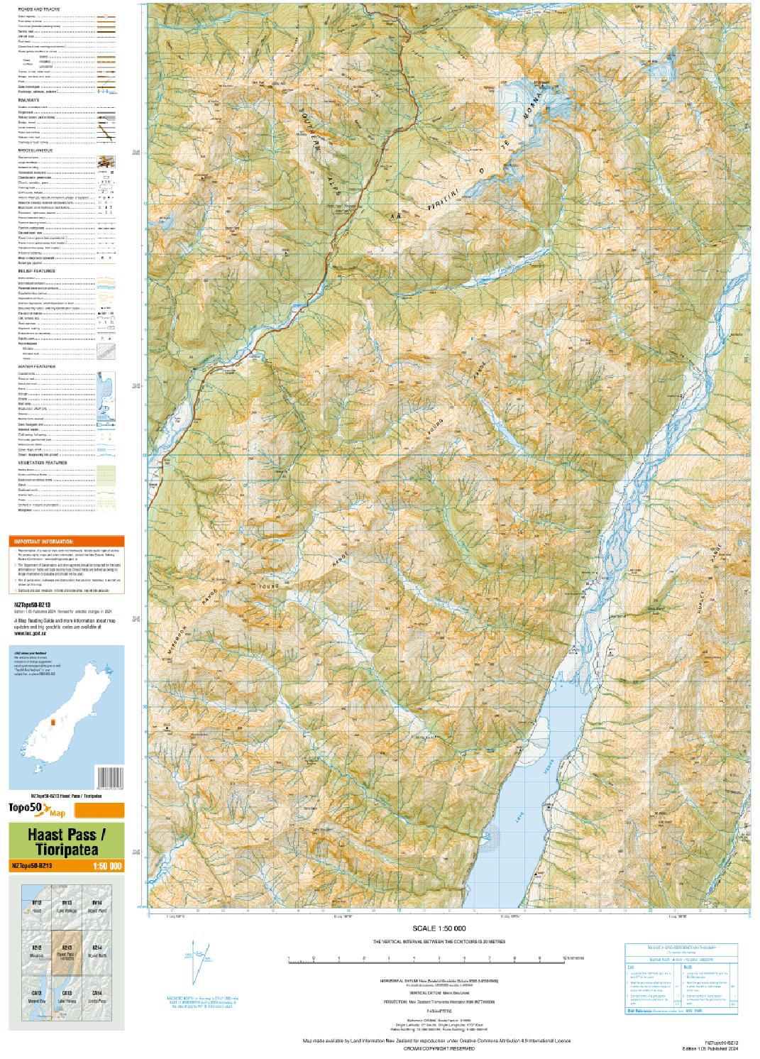 Topo map of Haast Pass / Tioripatea