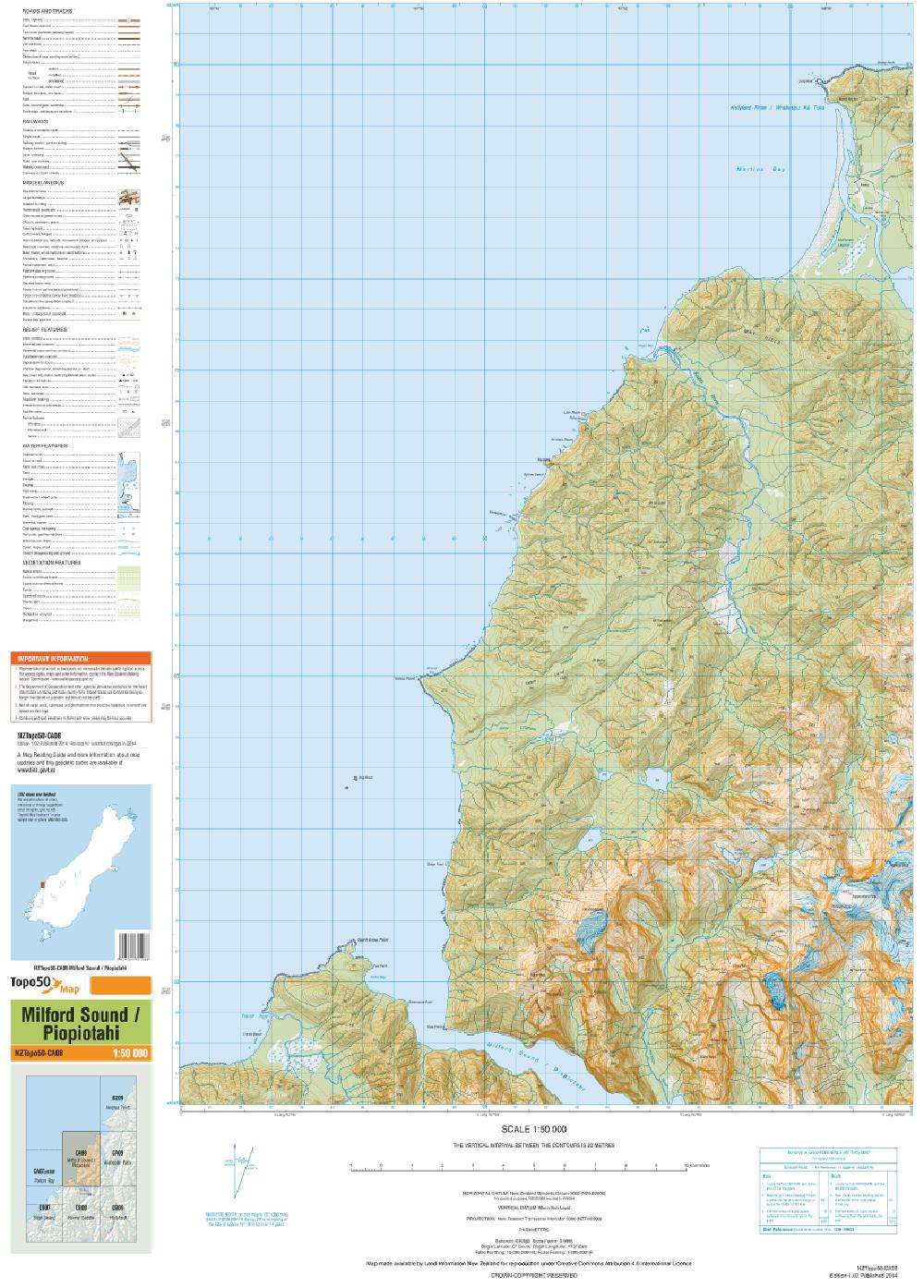 Topo map of Milford Sound / Piopiotahi