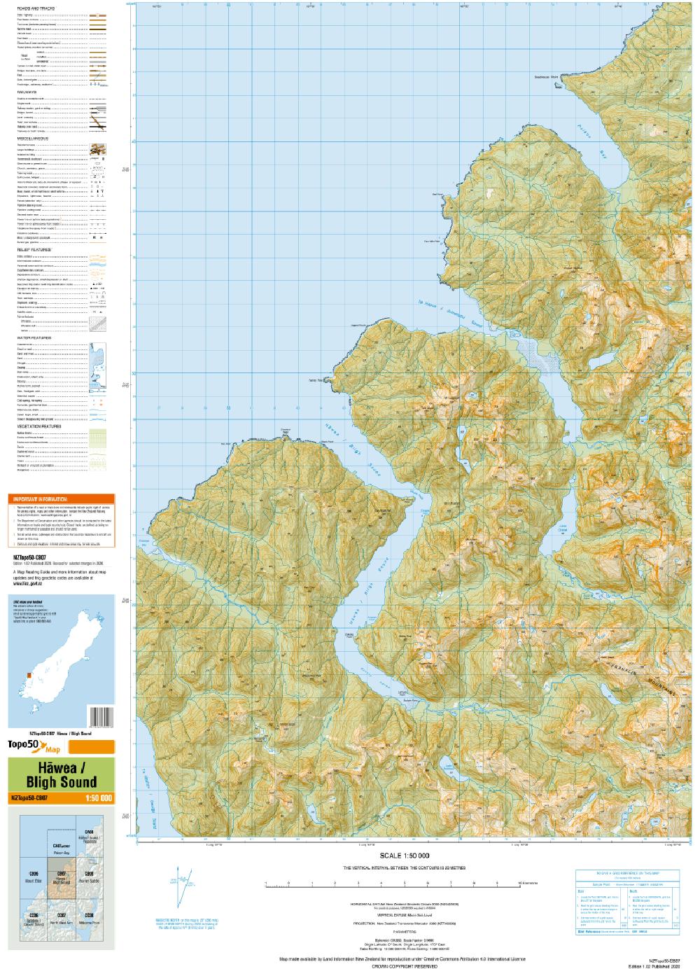 Topo map of Hāwea/Bligh Sound