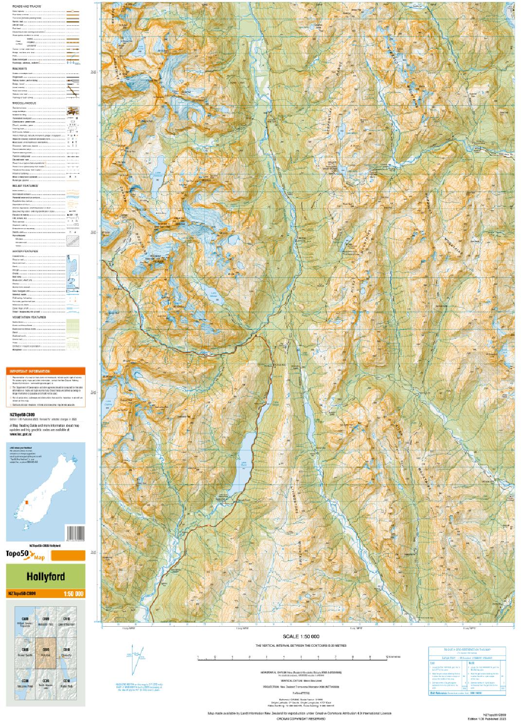 Topo map of Hollyford