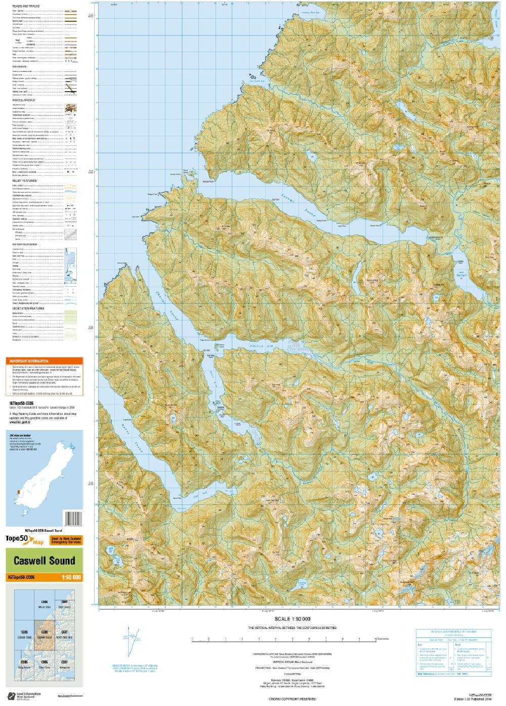 Topo map of Taitetimu/Caswell Sound