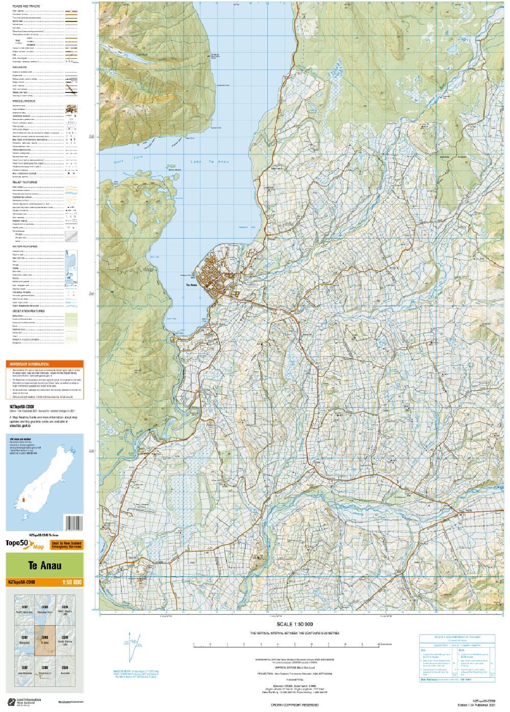 Topo map of Te Anau