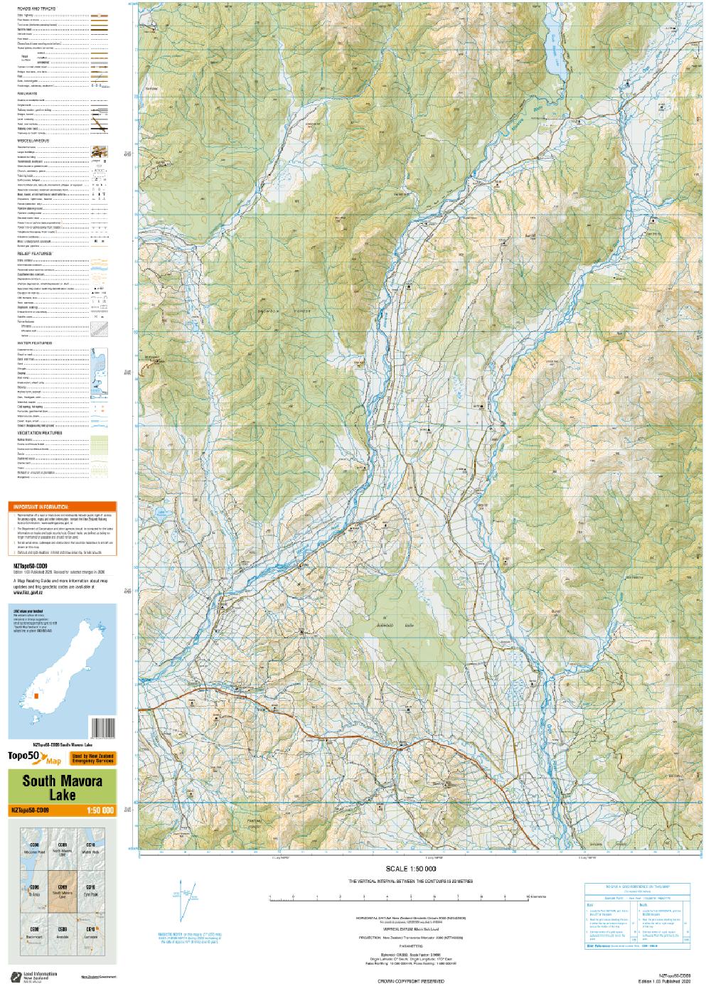 Topo map of South Mavora Lake