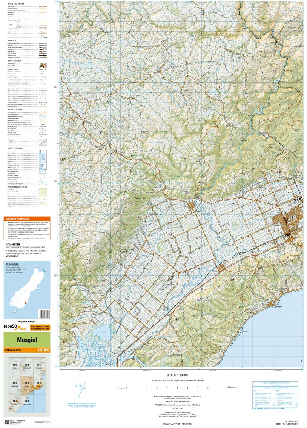 Topo map of Mosgiel