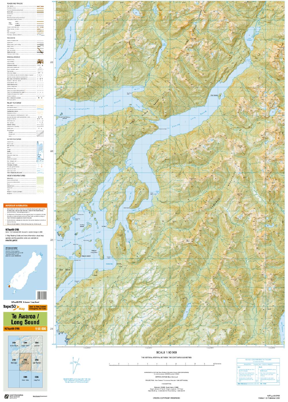 Topo map of Te Awaroa/Long Sound