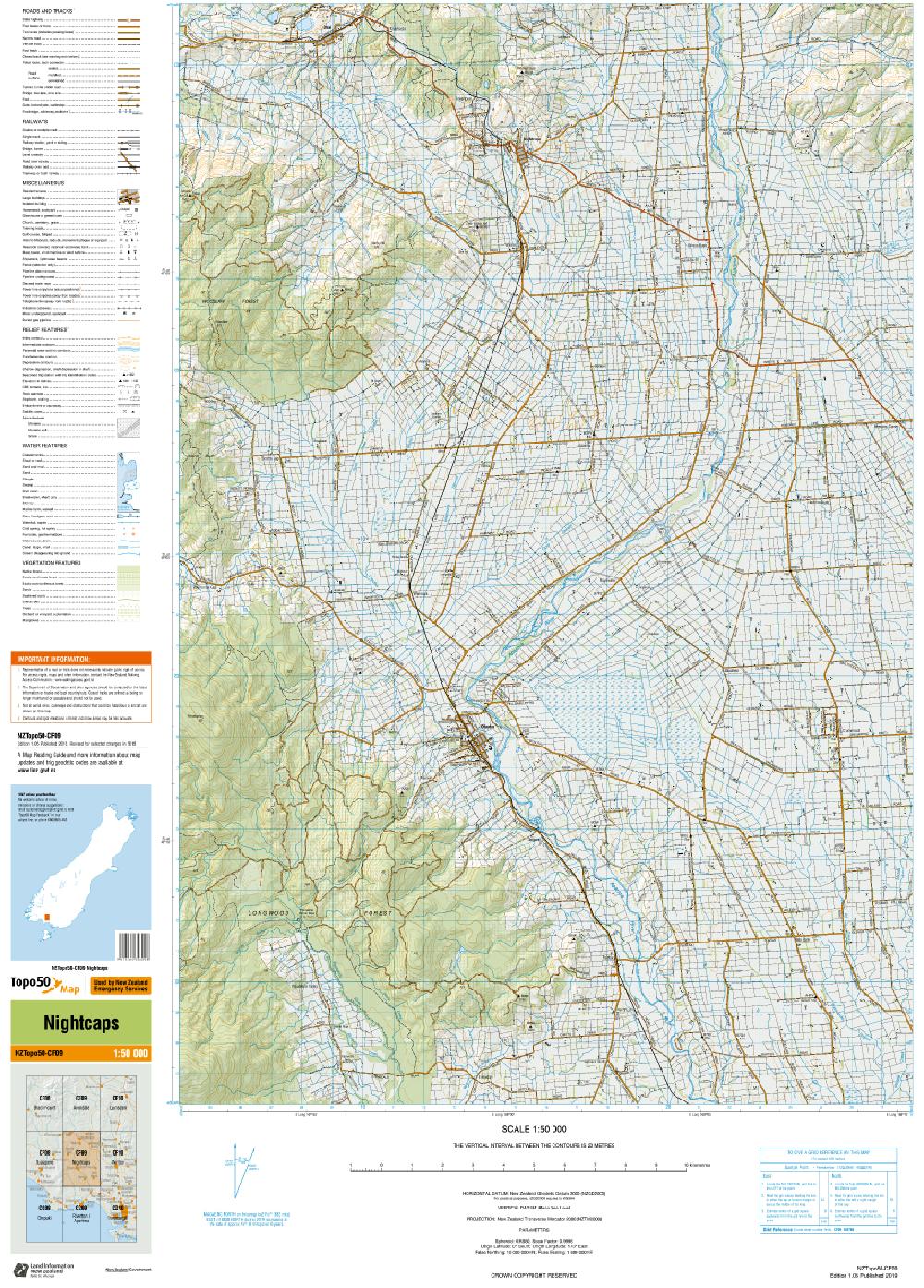 Topo map of Nightcaps