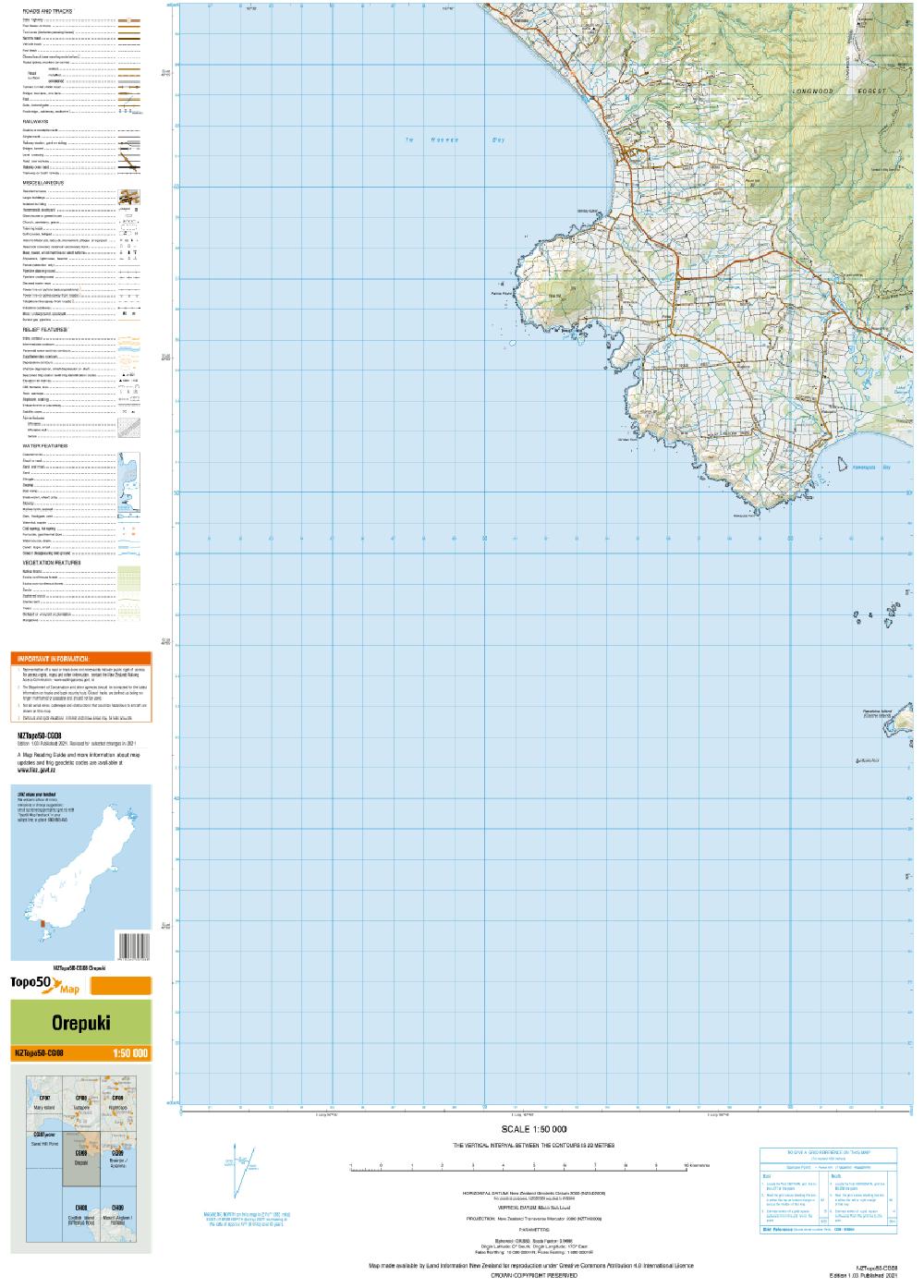 Topo map of Orepuki